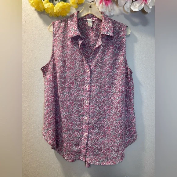 H&M Pink Floral Sleeveless Button-Down Shirt - Picture 1 of 11
